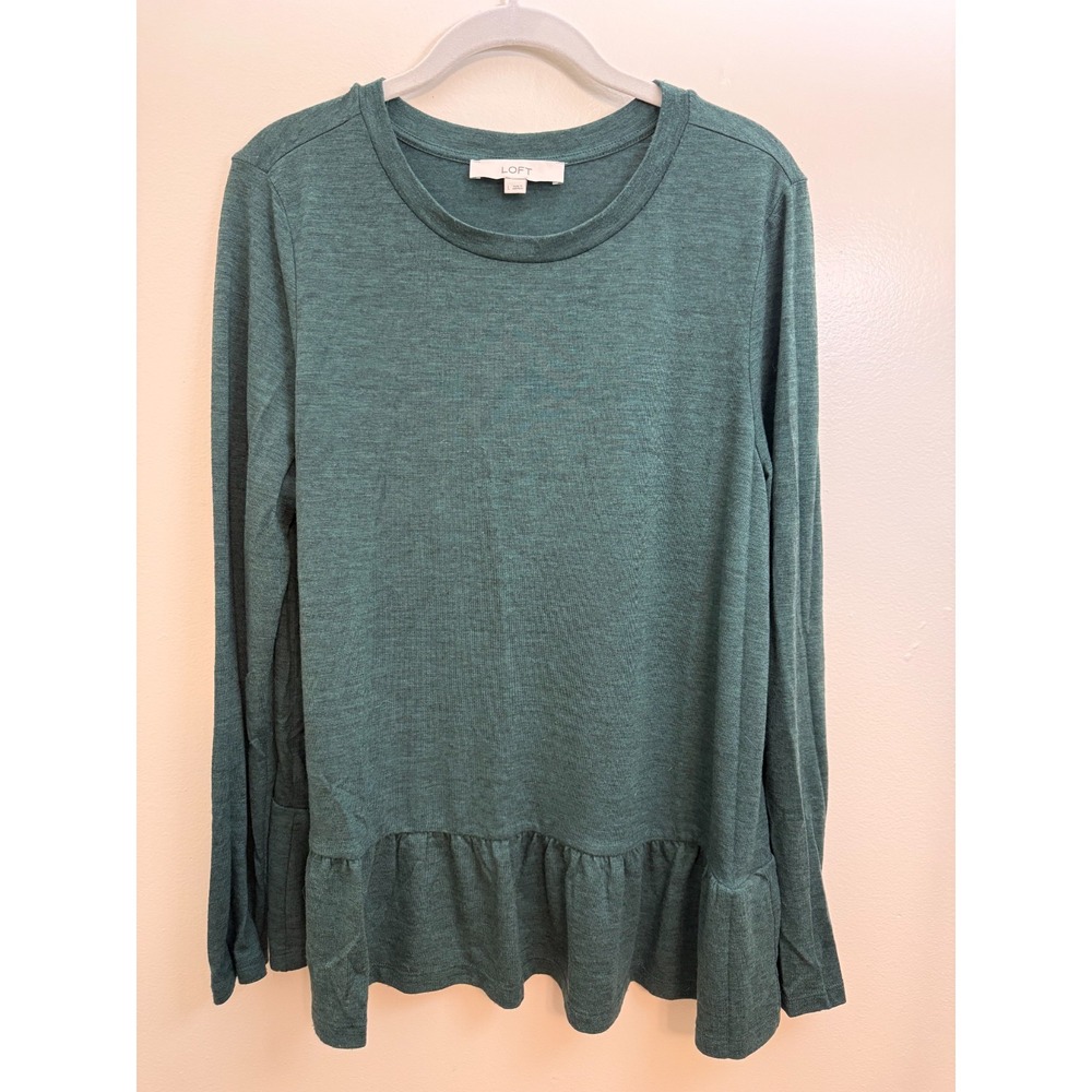 Loft Green long sleeve blouse with flowy hem size Large